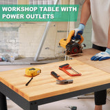 HABUTWAY Height Adjustable Workbench, 60"x20" 2000 Lbs Capacity Solid Wood Work Station Heavy-Duty, with Power Outlets, for Garage Party Shop Office HABUTWAY