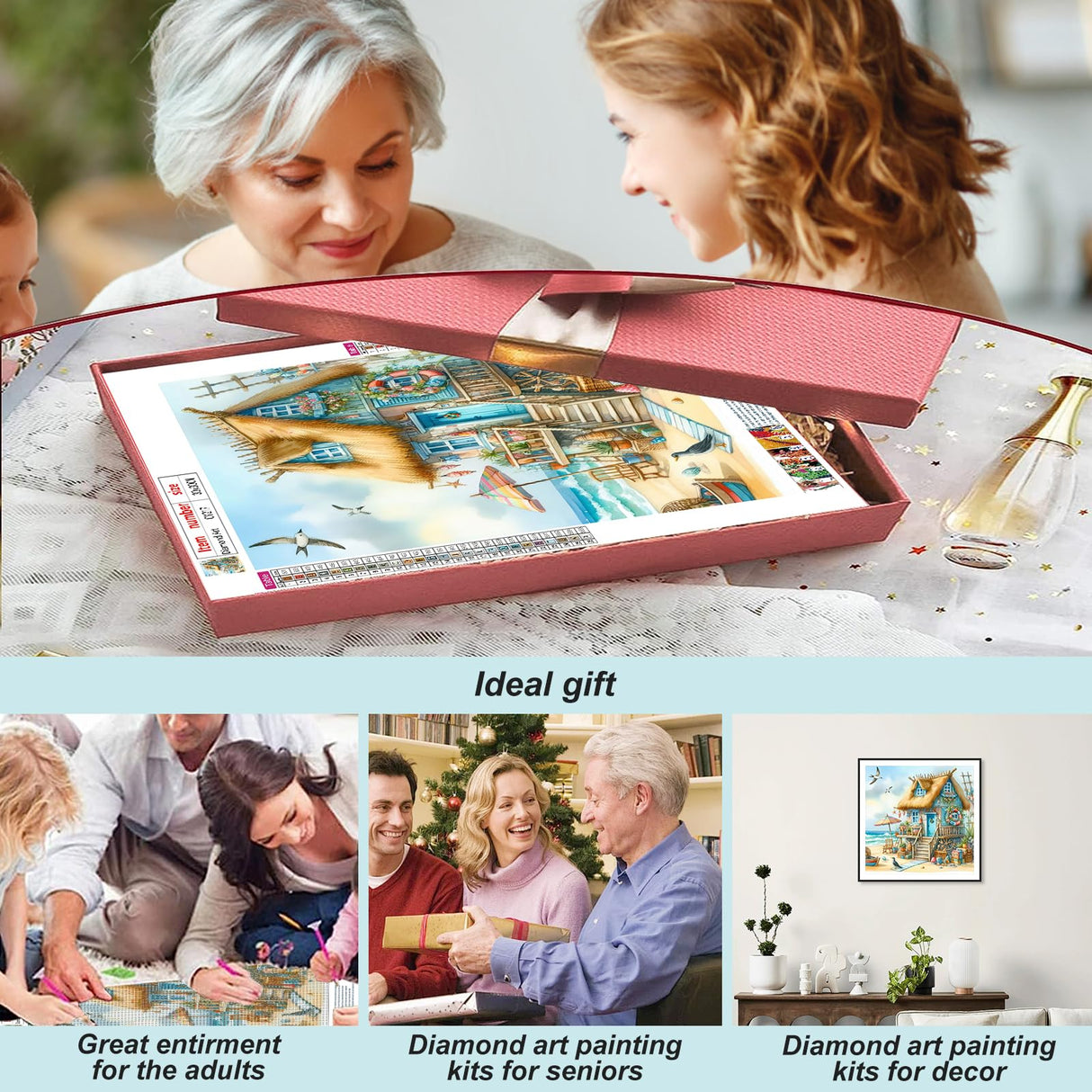 Stalente Diamond Painting Kits for Adults Seaside House, 5D DIY Diamond Art Kits for Beginners Round Full Drill Diamond Painting for Home Wall Decoration Gift 12×12inch, Landscape Stalente