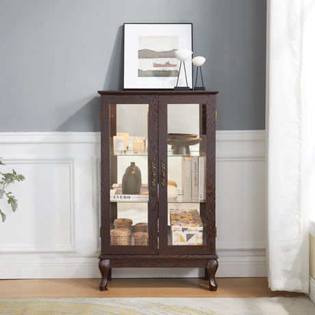 nifoti 43" H Lighted Curio Cabinet Display Case, Glass Curio Cabinet with Adjustable Shelves and Tempered Glass Door, Wooden Curio Cabinet w/Mirrored Back Pane for Living Room (Dark Cherry) nifoti