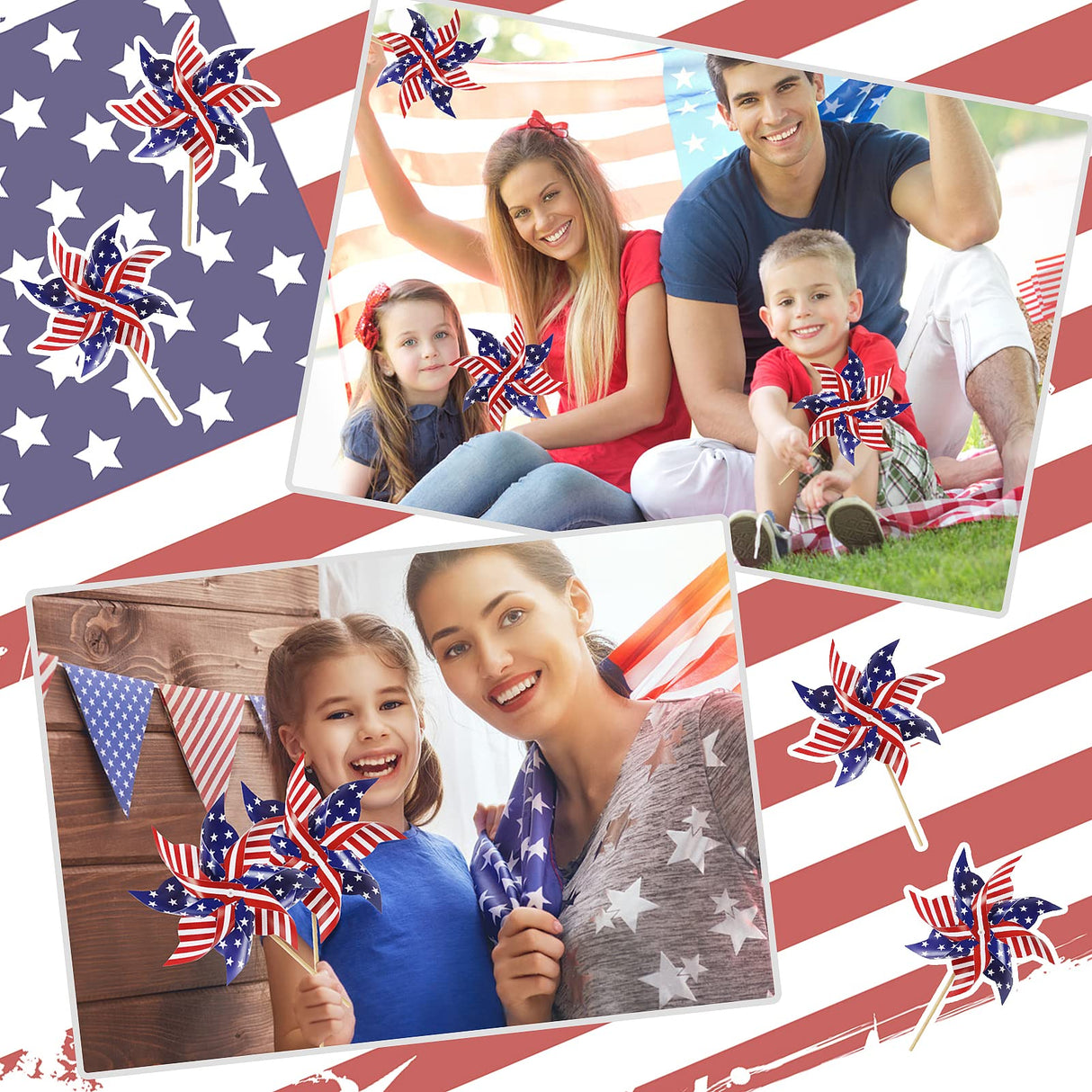 Wind Spinners Outdoor, 12Pcs American Flag Patriotic Pinwheels Red White and Blue Decorations, Garden Wind Spinners Patriotic Outdoor Decor Windmills for Yard Garden, Party Supplies, Memorial Day HOOSUN