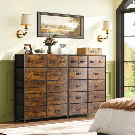 WLIVE Tall Dresser for Bedroom with 12 Drawers, Dressers & Chests of Drawers, Fabric Dressers for Closet, Storage Dresser Organizer with Steel Frame, Wood Top, Rustic Brown Wood Grain Print WLIVE