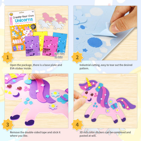 VKPI 4 Pieces EVA Foam Art Crafts Gift Kit, Make Create Your Own Unicorns, Cartoon Foam Paper Craft Projects for Kids Ages 4+ Toddler, Preschool Learning Toy for Birthday Party Favor Supplies VKPI
