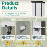 GUNJI 5 x 3 FT Shed Outdoor Storage Shed Metal Garden Shed with Lockable Door Outside Waterproof Tool Shed for Backyard, Patio, Lawn (White) GUNJI