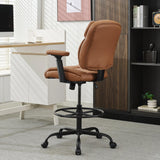 Okeysen Drafting Chair Standing Desk Chair, 500 LBS Leather Big and Tall Office Chair with Adjustable Armrests & Foot Ring, Modern Tall Desk Chair with Mid Back, Swivel Rolling Drafting Stool. Okeysen