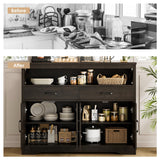 HOSTACK 47" Modern Farmhouse Sideboard Buffet Cabinet, Wood Buffet Storage Cabinet with Drawers & Shelves, Large Coffee Bar Cabinet with Storage, Microwave Stand for Kitchen, Dining Room, Dark Brown HOSTACK
