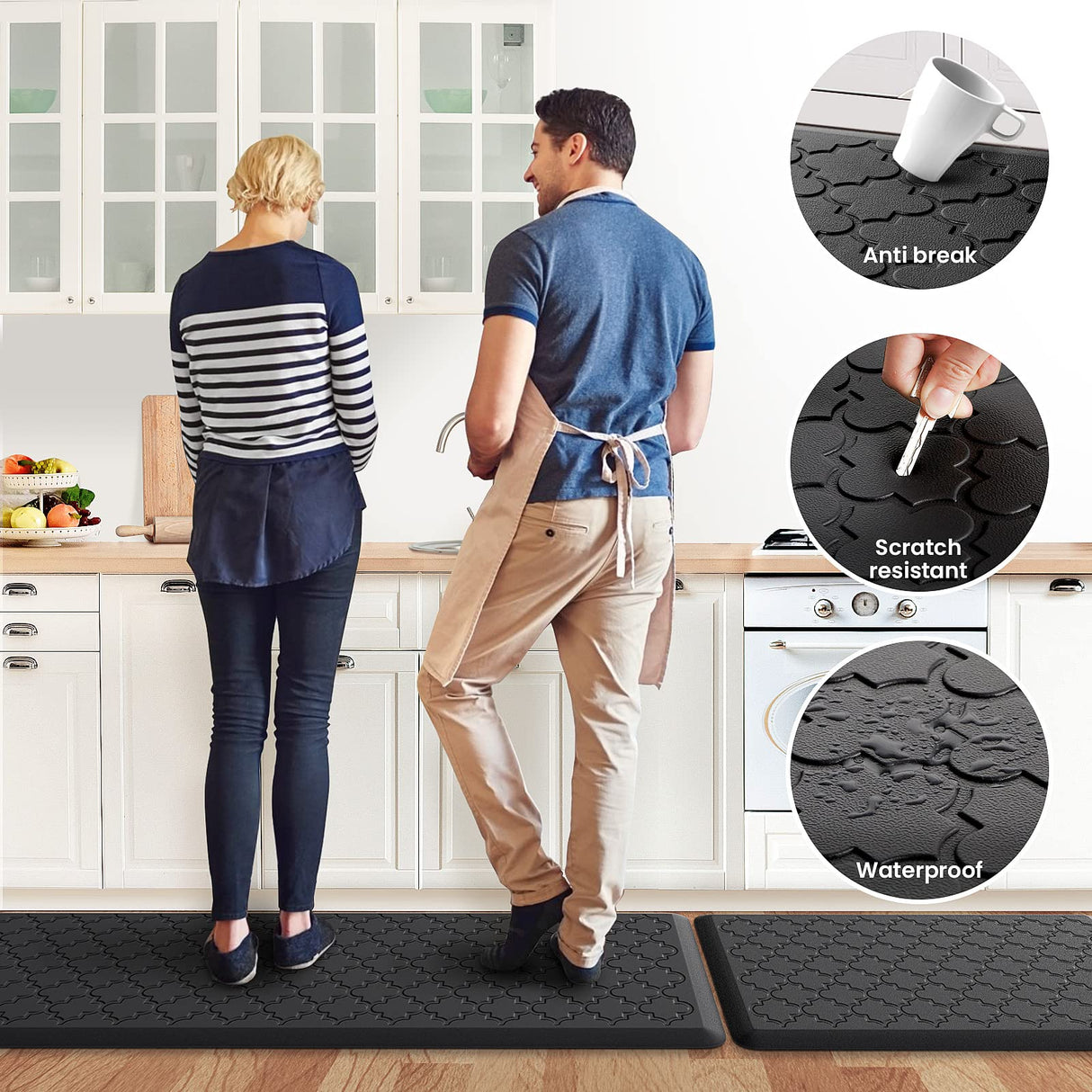 Kitchen Mat [2 PCS] Cushioned Anti-Fatigue Floor Mat, Waterproof Non-Skid Ergonomic Comfort Foam Rugs, Standing Mat for Kitchen, Floor,Office, Sink, Laundry(Black) SoftDuo