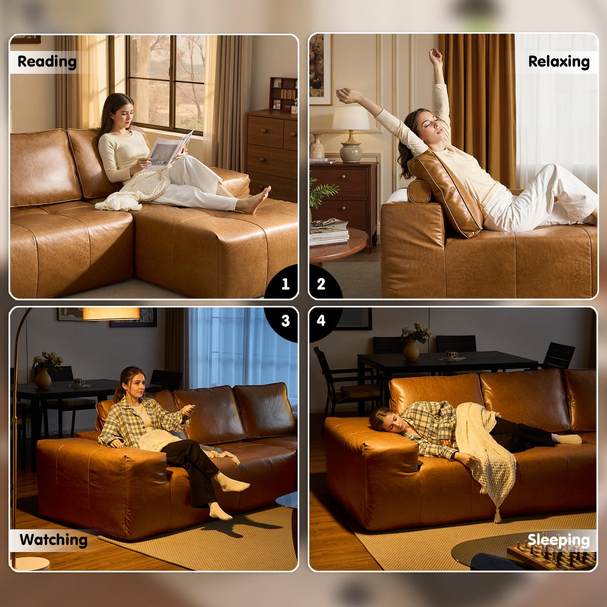 ovios Sectional Cloud Couch for Living Room, Modular Floor Sofa with Plush Corduroy, No Assembly Required, Big Comfy Couches Set with Fluffy Memory Foam, Stupendous U Shaped Sofas with Chaise, Brown ovios