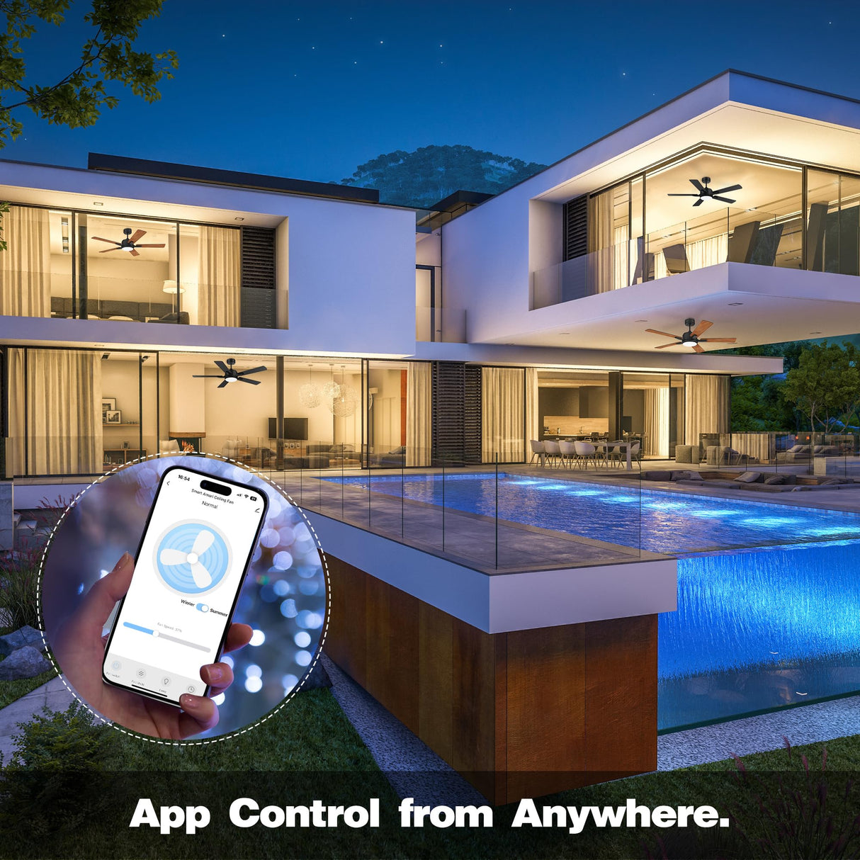 Hoenofly 52” Smart Ceiling Fans with Lights and Remote,Quiet DC Motor,Outdoor Indoor Wood& Black Ceiling Fan,Voice Control via WIFI Alexa App,Modern Dimmable LED Ceiling Fan for Bedroom Patio Porch Hoenofly