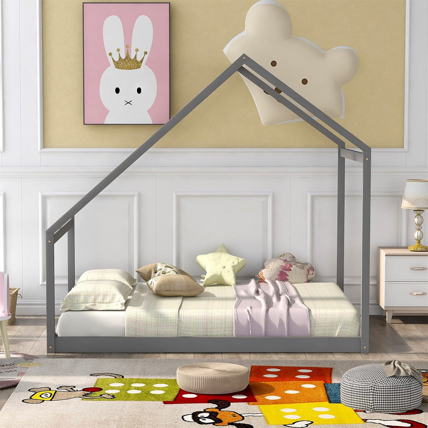 Bellemave Gray Montessori Toddler Floor Bed – Full House Frame for Kids