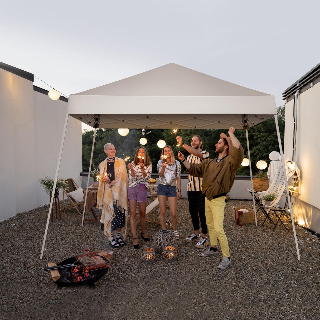 VINGLI 8x8 ft Pop Up Canopy Tent, Easy Up Outdoor Tent Canopy, Foldable Portable Canopies for Camping, Patio, Outdoor Gazebo Slant Legs, Outdoor Instant Shelter Canopies with Carry Bag, White VINGLI