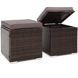 Tangkula 2 Pieces Patio Ottomans, Patiojoy Hand-Woven PE Rattan Side Table with Removable Cushion & Hidden Storage Space, Multifunctional Storage Box, Seats for Patio, Backyard, Poolside (Grey) Tangkula