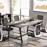 Tribesigns 6FT Rectangle Conference Table, 70.87L x 33.46W x 29.92H Inches Meeting Table for Conference Room, Vintage Wood Office Executive Desk with Strong Metal Frame for 6 People (Grey) Tribesigns
