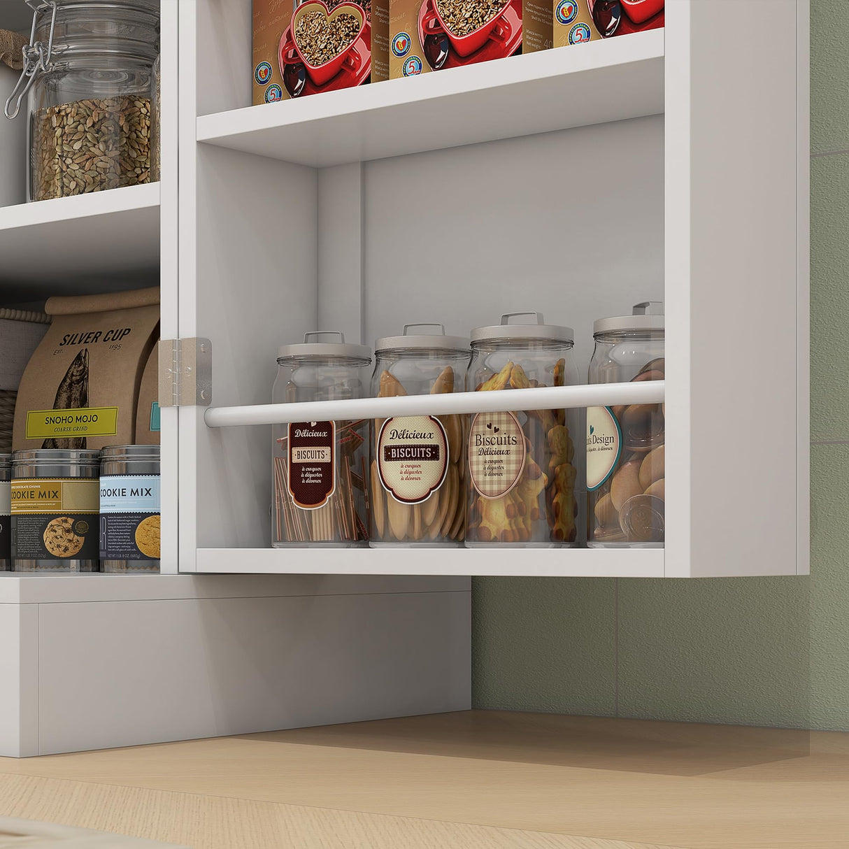 HOMCOM 65" Kitchen Pantry Cabinet, Modern Storage Cabinet with Doors and Shelves, Freestanding Cupboard for Dining Room, White HOMCOM