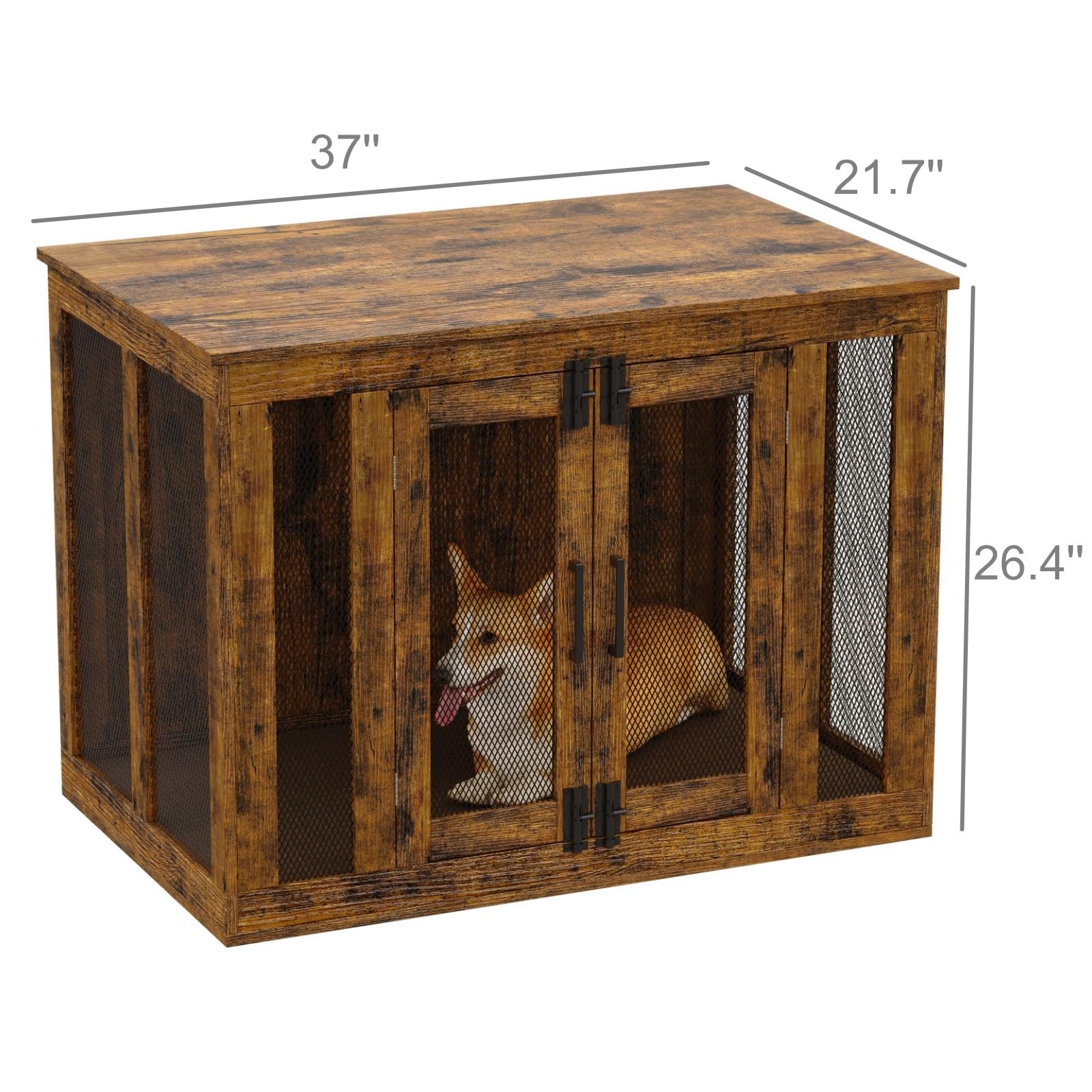 Irontar Dog Crate Furniture with Cushion, Double-Door Dog Crate for Small to Large Dogs, Wooden Dog Kennel Table, End Table Dog House Furniture, Dog Cage Indoor, Rustic Brown MGW001X-1 - WoodArtSupply