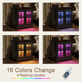 ChooChoo Rustic End Table, 24" Large Sofa Side Table with Charging Station & LED Light, Black Nightstand with Adjustable Storage Shelf, Square Bedside Table for Living Room, Bedroom, Office ChooChoo