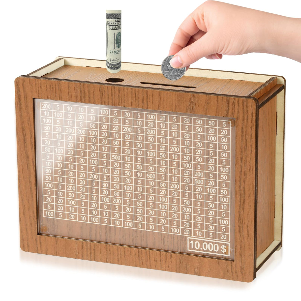 10000 Savings Challenge Box, Cashbox Kakeibo Money Box, Cash Vault Wooden Savings Box 10,000 Dollar, Wooden Digital Piggy Bank for Adults Kids, Money Save Box 10k Smash, Caja De Ahorros, Money Saver CVLDM