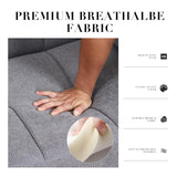 COLAMY Futon Sofa Bed-Fabric Small Futon Couch, Futon Lounge Sofa, Futon Convertible with 2 Cup Holders, Removable Soft Armrest, Adjustable Backrest for Dorm/Bedroom/College Lightgrey COLAMY