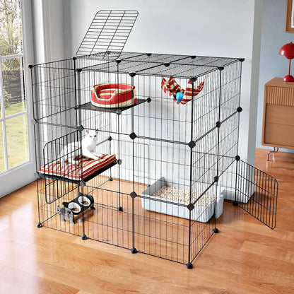 Oneluck 3-Tier Cat Cages Indoor Enclosure DIY Cat Playpen Catio Detachable Metal Wire Kennels Cats Crate Large Extra Exercise Place Ideal for 1 Cat,35.4 Inches - WoodArtSupply