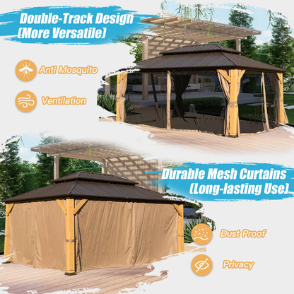 Domi 12x16FT Cedar Wood Gazebo, Solid Wood Hardtop Gazebo with Galvanized Steel Double Roof, Netting & Curtains, Outdoor Gazebo for Patio, Backyard, Deck, Lawns - WoodArtSupply