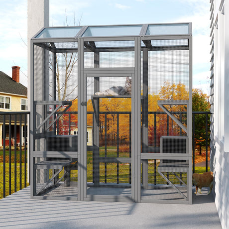 TIMHAKA Catio Outdoor Cat Enclosure, Large Cat House for Winter with Weatherproof Cover, Solid Wood Feral Cat Shelter with 7 Platforms & 2 Resting Box, Walk in Indoor Ourdoor Cat Cage, 72 inch TIMHAKA