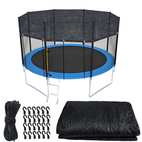 Trampoline Cover Round 12 Holes 90% Sunblock Shade Cloth 14FT Black Trampoline Top Shade Cover Sun Shade Mesh Tarp with 49FT Elastic Cord & 24 Plastic Hooks for Outdoor Backyard Playground(Tent Only) Voccos
