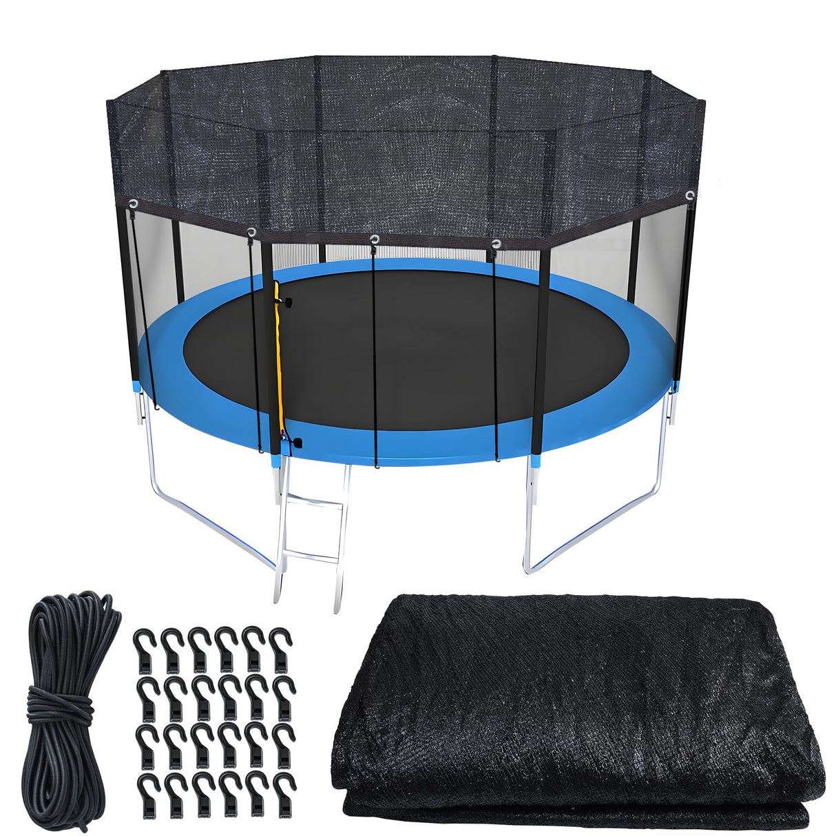 Trampoline Cover Round 12 Holes 90% Sunblock Shade Cloth 12FT Black Trampoline Top Shade Cover Sun Shade Mesh Tarp with 49FT Elastic Cord & 24 Plastic Hooks for Outdoor Backyard Playground(Tent Only) Voccos