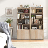 Tangkula Natural 6-Tier Bookcase with Adjustable Shelves and Flip-Up Door Tangkula