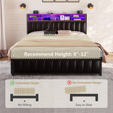 Alohappy Queen Bed Frame with USB Charging, LED Lights & Storage Drawers, Upholstered Platform in Black Alohappy