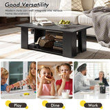 Tangkula 2-Tier Coffee Table, Modern Rectangular Center Cocktail Table with 5 Support Legs, Wooden Accent Living Room Furniture, Small Coffee Table for Small Spaces, Easy Assembly (Black) Tangkula