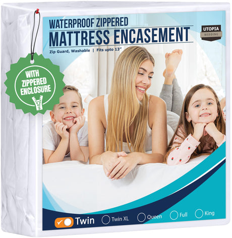 Utopia Bedding Waterproof Mattress Protector Twin Size, Zippered Mattress Encasement Bed Bug and Dust Mite Proof, Absorbent Six-Sided Mattress Cover Utopia Bedding