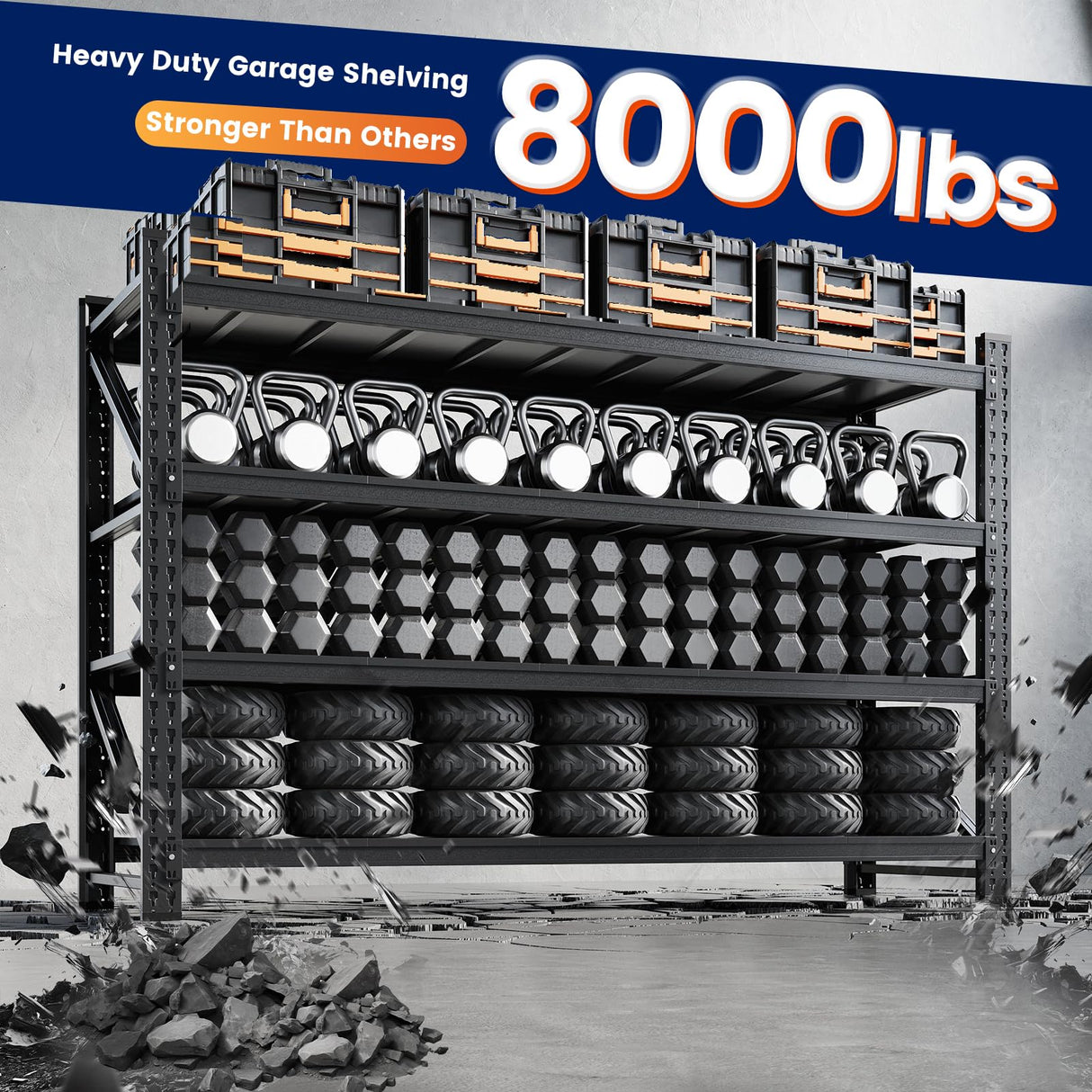 Yizosh 75" W Metal Garage Storage Shelves,8000LBS Heavy Duty 4-Shelf Adjustable Steel Organization Shelving,Utility Rack Shelf,75" W x 24" D x 70" H for Basement,Warehouse,Industrial Yizosh