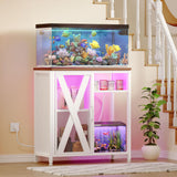 YITAHOME Fish Tank Stand with Power Outlets & LED Light, 20-29 Gallon Metal Aquarium Stand with Cabinet for Fish Tank Accessories Storage for Turtle Tank, Reptile Terrarium, 350LBS Capacity, White YITAHOME