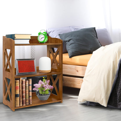 Stylish YCICI 3-Tier Brown Bookshelf - Compact Freestanding Storage Solution - WoodArtSupply