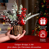 Small Christmas Tree Tabletop Artificial Mini Christmas Tree Decorations with Holiday Ornaments Red Berry Pine Cone Greenery for Home Indoor Fireplace Mantel Xmas Decor (Tree Stump-Red) KPX