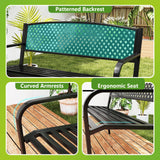 Tangkula Metal Outdoor Park Bench, 50 Inches Garden Bench with Patterned Backrest and Curved Armrests, 2-3-Person Patio Bench, Outside Heavy-Duty Metal Loveseat Chair for Porch, Lawn, Yard & Park Tangkula