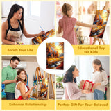 Bowetile Fall Framed Paint by Numbers for Adults, Adults' Paint-by-Number Landscape Kits on Canvas, Easy Acrylic Number Painting Crafts Kits Halloween Gifts for Home Decor, 8x12in Bowetile