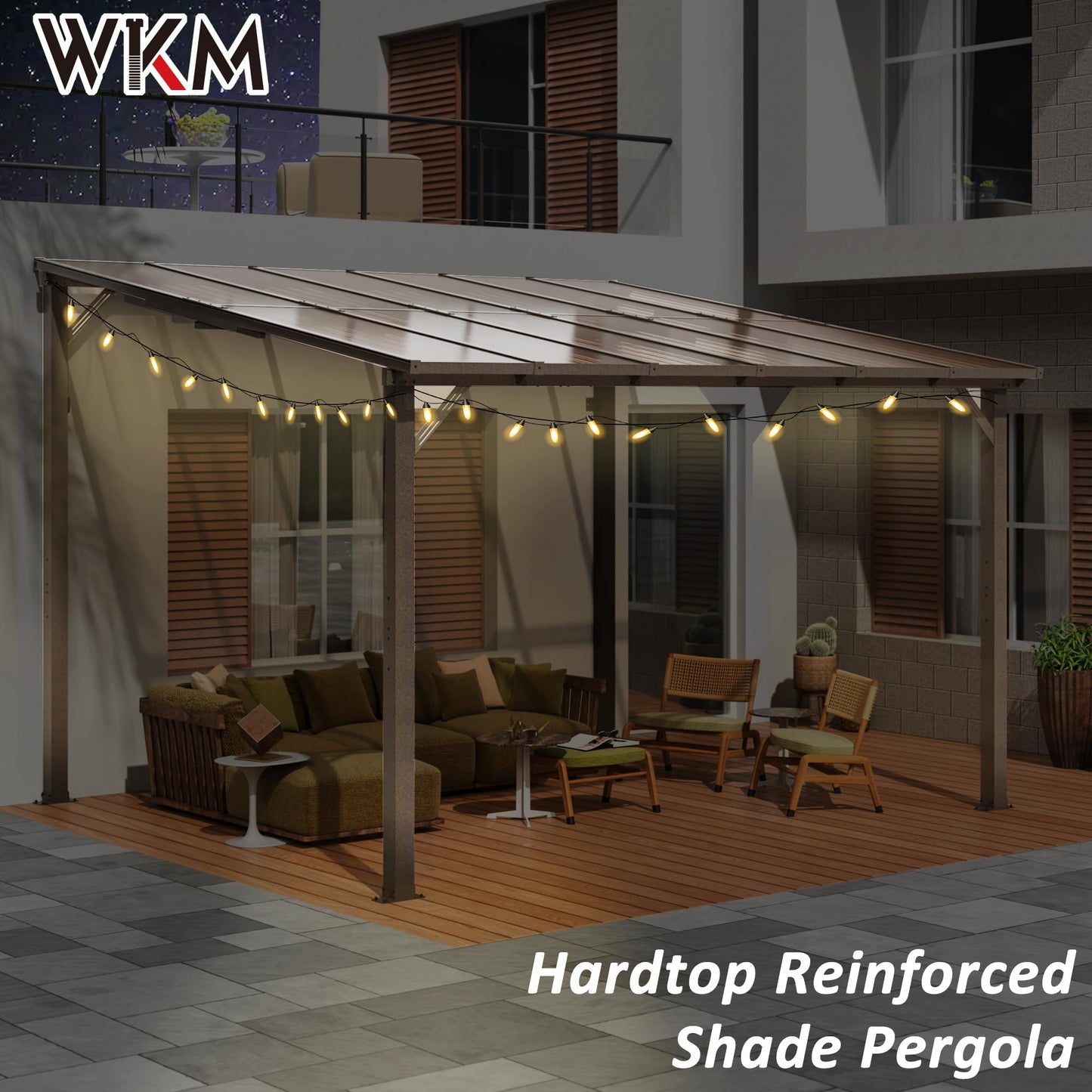 WKM 10X12 FT Gazebo,Gazebos on Clearance, Wall Mounted Gazebo, Pergolas and Gazebos Clearance, Lean to Gazebo Hard Top, Decks, Porch and Backyard