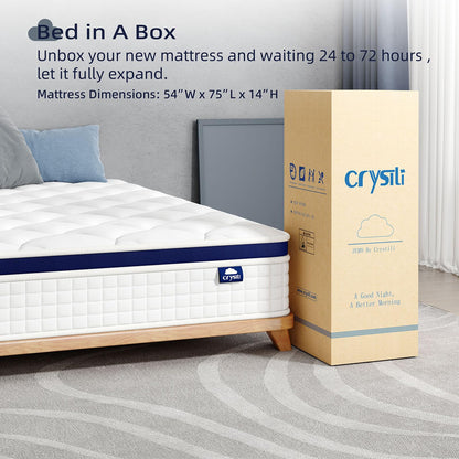 Crystli Full Size Mattress 14 Inch Memory Foam Hybrid Mattress Bed in A Box with Zero Pressure Foam, Innerspring Mattresses for Pressure Relief, Motion Isolation, Medium Firm, CertiPUR-US Certified