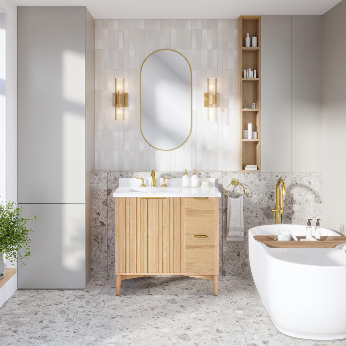 OVE Decors Indy 36 in. Undermount Single Sink Bathroom Vanity with White Engineered Marble Top, Rustic Ash OVE Decors