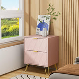 Anbuy Pink Nightstand Set of 2, End Side Table Double, Bedside Table with 2 Drawers, Dual Night Stand Set 2 Gold Legs for Bedroom Living Room Anbuy