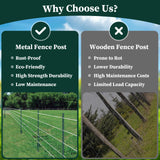 10 Pack Garden Fence Post, 5 Feet Heavy Duty Metal U-Post for Wire Fence, No Dig Garden Fence Stakes for Temporary Fencing, Electric Fence Wire, Corner Anchor, and More-Green MIWEVRO