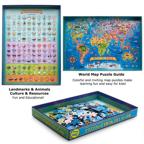 MOTYAWN 200 Pieces World Map Puzzle for Kids & Adults, World Map Jigsaw Puzzle Floor Puzzles Toddler Geography Educational Toys for Boys and Girls, Globe Atlas Puzzle Maps for Kids Learning Games MOTYAWN