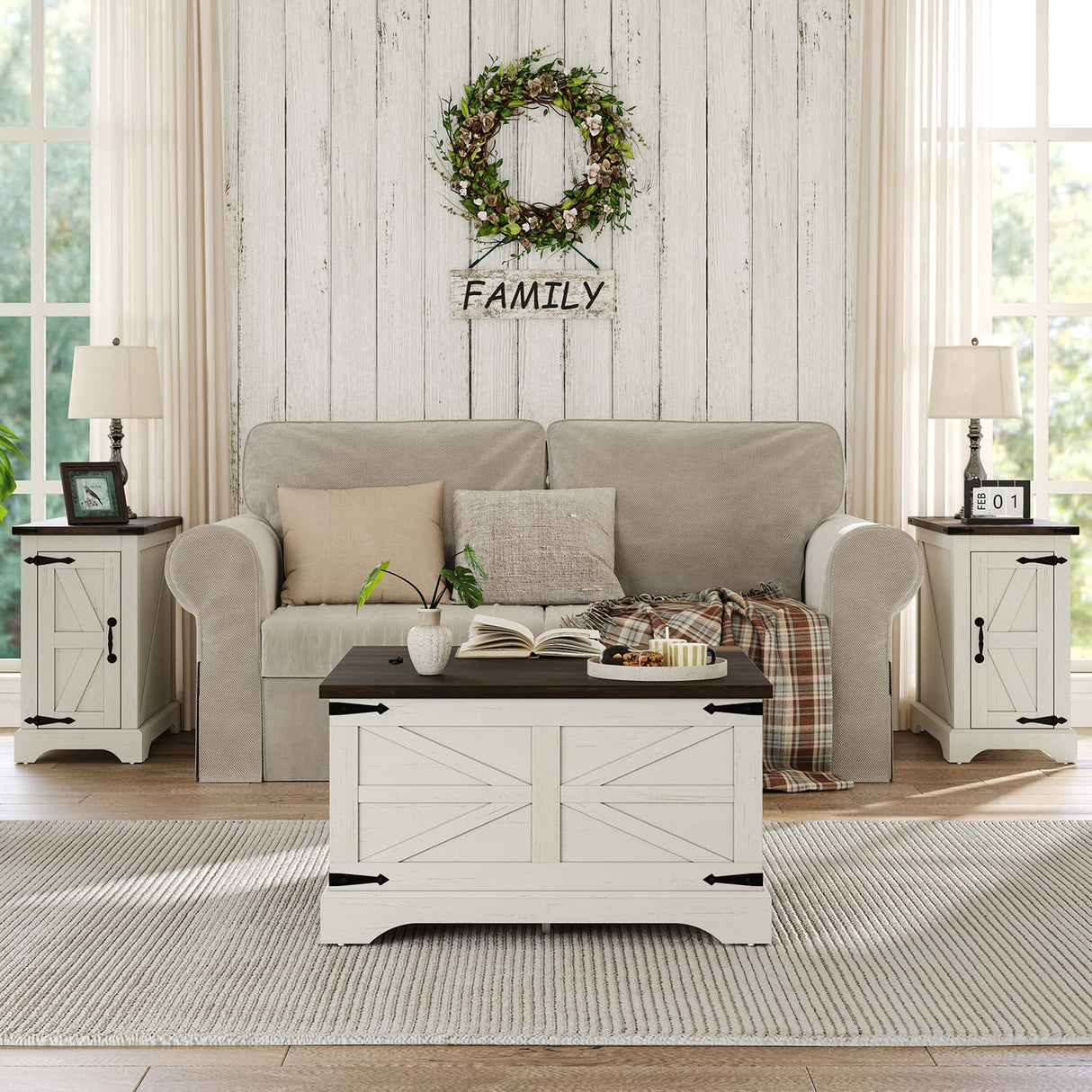 furomate Farmhouse Lift Top Coffee Table, Square Wood Center Table with Large Hidden Storage Compartment for Living Room, Rustic Cocktail White Modern Table with Hinged Lift Top, Brown Top furomate