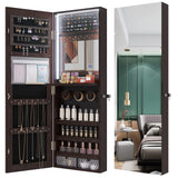 FREDEES LED Jewelry Wardrobe with 42.52" Tall Door Mirror, Full Length Mirror Jewelry Cabinet, Lockable Jewelry Organizer, Wall/Door Jewelry Box and Organizer / 2 Small Storage Boxes (Brown) FREDEES