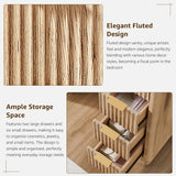 T4TREAM 48" Fluted Makeup Vanity Desk with Large Led Lighted Mirror, Modern Vanity Table with 8 Drawers & Charging Station, Glass Top Dressing Table for Bedroom, Natural Oak T4TREAM