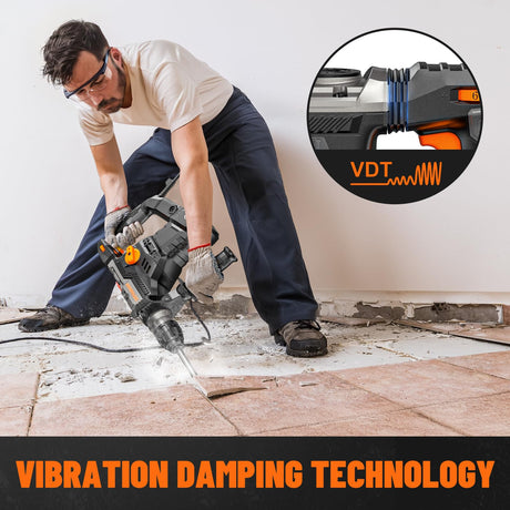 DOVAMAN RH15A 1-9/16'' SDS-Plus Rotary Hammer Drill, 4 in 1 Functions, Multi-material Use, Safety Clutch, 6 Speeds, SDS-Plus Adaptor, 4350BPM/900RPM, Vibration Control, Demolition Hammer for Concrete DOVAMAN