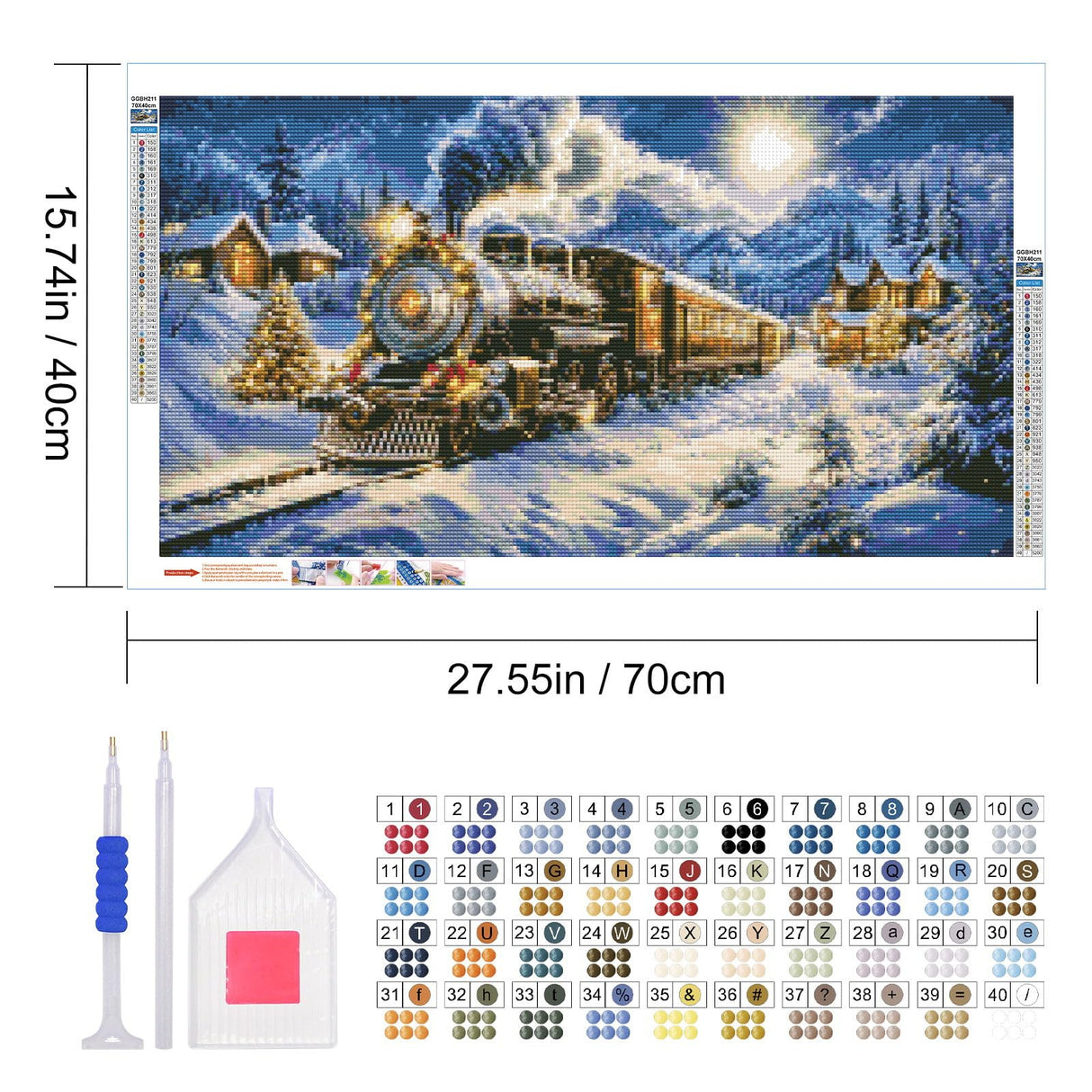 JOOZ Large Christmas Diamond Painting Kits for Adults Full Drill Christmas Train Diamond Art Kits for Adults Snow House Diamond Painting Kits Christmas Tree Gem Art for Home Wall Decor 27.5x15.7 Inch JOOZ