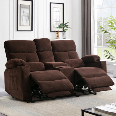 Home Theater Seating Loveseat Recliner Sofa, Power Reclining Couch with Massage & Heat, USB Charging Port, 2 Lumbar Support Pillows, Center Console, Cup Holder, Side Pocket, for RVs, Movie Room