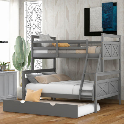 Acosure Twin Over Full Bunk Bed with Ladder and Twin Size Trundle,Bedroom Wood Bed Frame W/Safety Full-Length Guardrail,No Box Spring Required,for Kids Teens Girls Boys,Gray