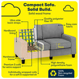 Serta Palisades 61" Track Arm Sofa, Easy Care Polyester, Soft Pillow Back, Pocket Coil Seat Cushions, Removable Covers, Loveseat or Couch for Small Spaces, Living Rooms or Bedrooms, Glacial Gray Serta
